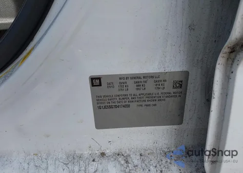 2013 Chevrolet Sonic Lt Auto из США, поврежденный, VIN 1G1JC5SG7D4174058